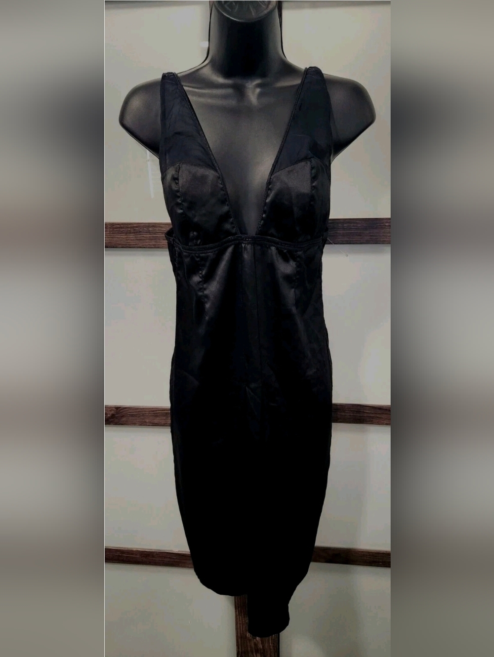 Vintage Victoria's Secret Black Satin Slip Dress Lingerie Sz L